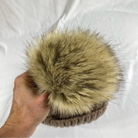 C.C. Thick Cable Knit Faux Fuzzy Pom Fleece Lined Beanie - Picture 6 of 7